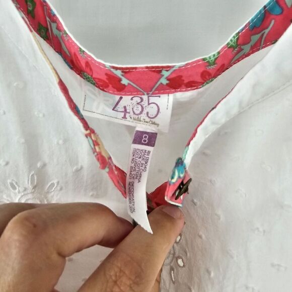 MATILDA JANE 435 Girl’s Tween 8 ‘Field Games’ Top White Eyelet Blouse Pink Trim - Picture 6 of 8